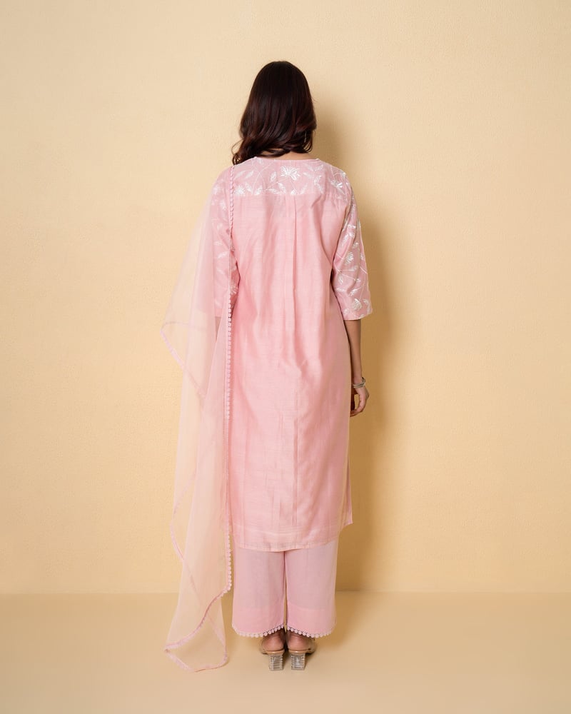 Misty Rose Embroidered Chanderi Suit Set