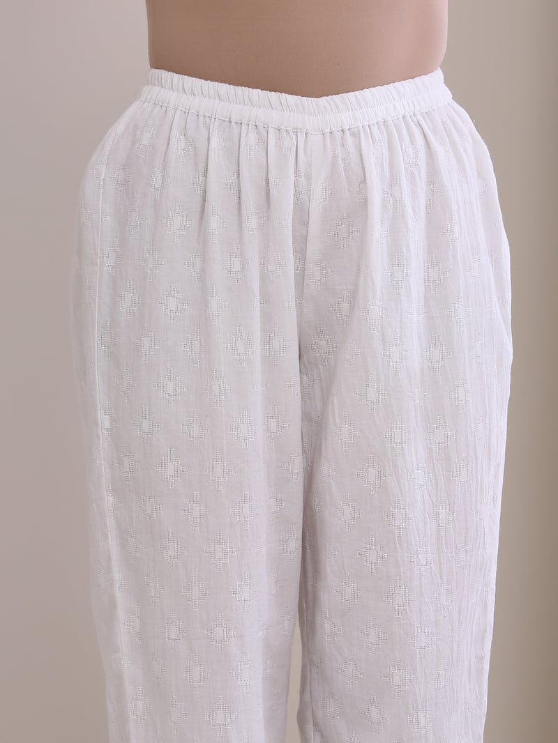 White Cotton Dobby Kurta and Pants Co-ord Set