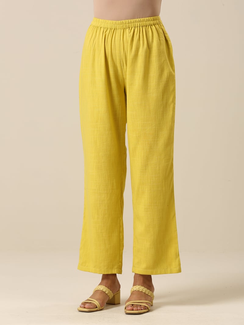 Lime Green Slub Textured Co-ord Set with V-Neck Top