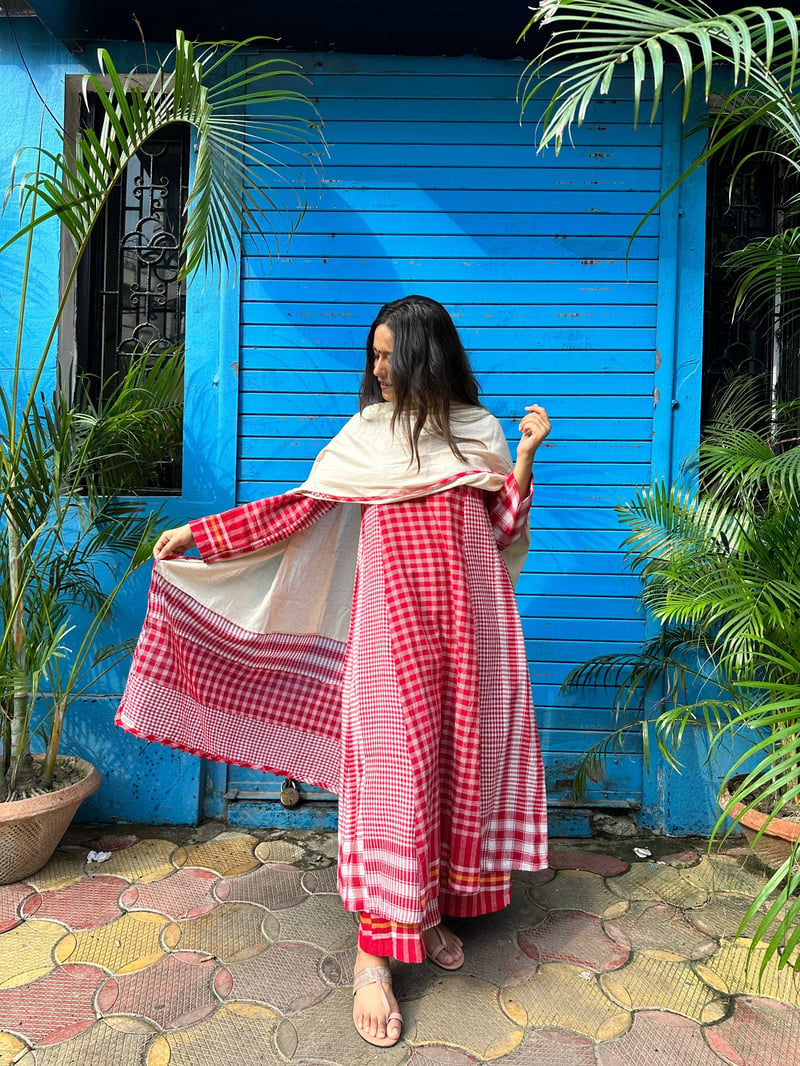Side Panelled Red Dress Set (2 Piece Set)