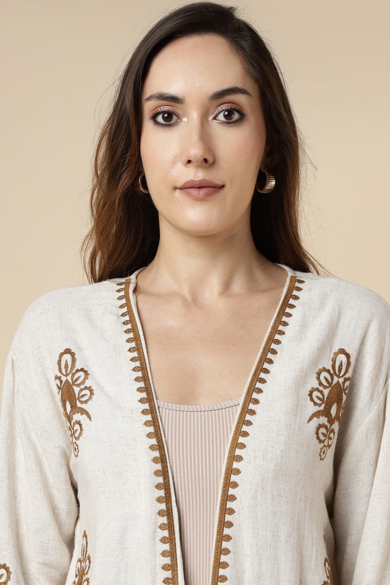 Natural Cotton Shrug and Wide-Leg Pants Co-ord Set