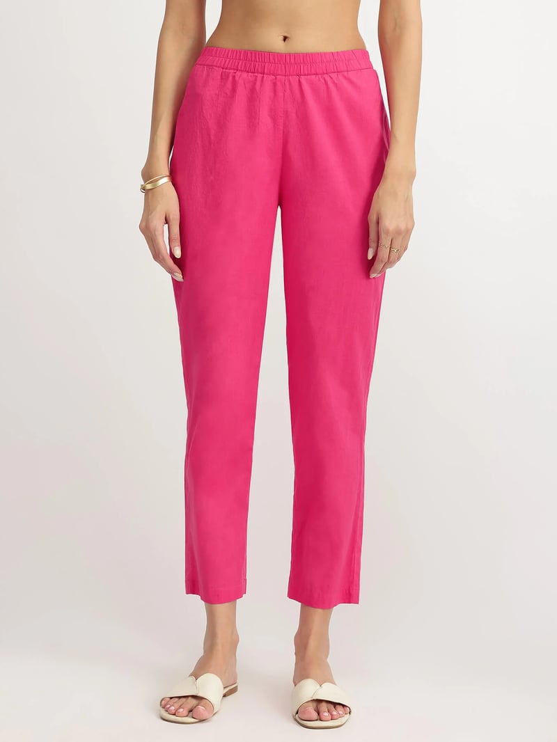 Cotton Jacquard Trousers - Pink