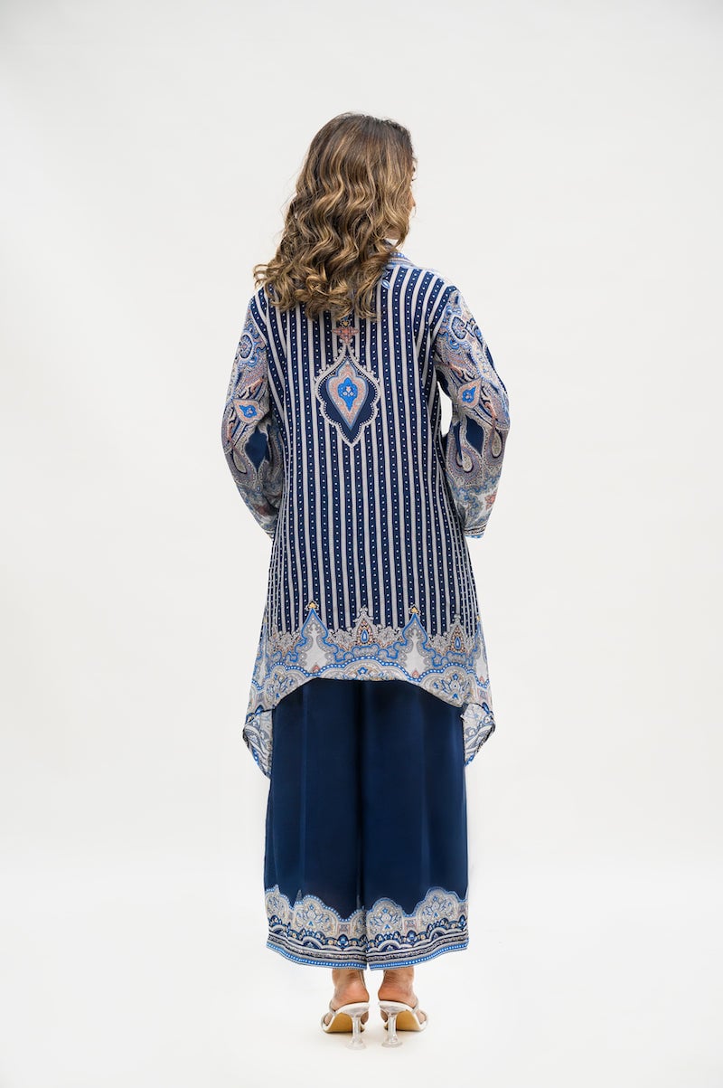 Navy Printed A-Line Tunic and Wide-Leg Pants Co-ord Set
