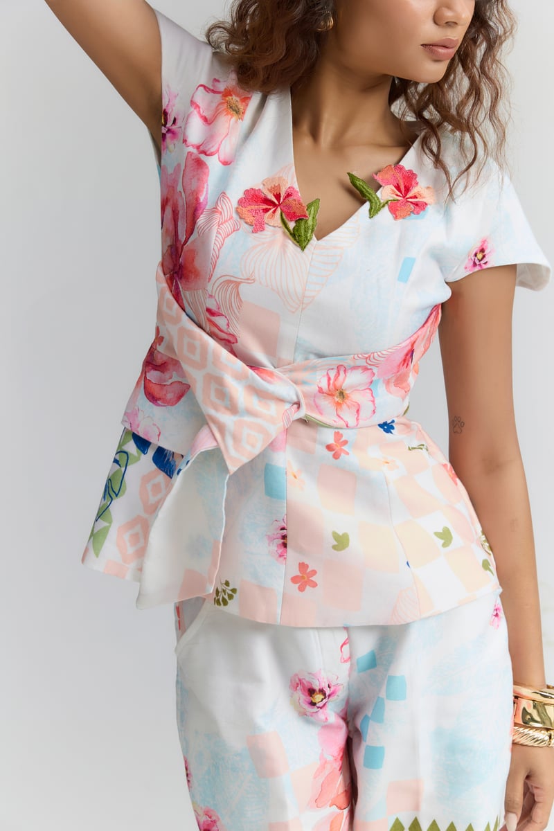 Multi Colour  Abstract Floral Printed  Co-Ord Set