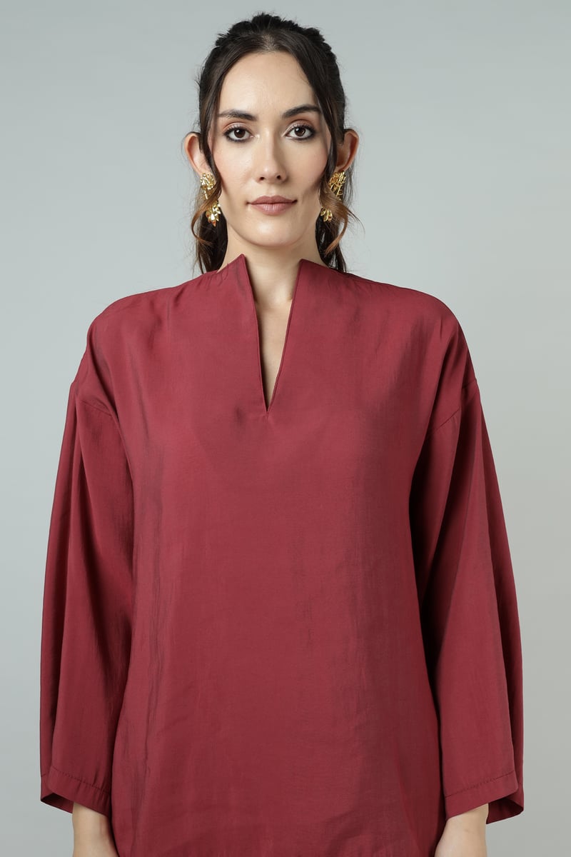 Bordeaux Tunic and Wide-Leg Pants Co-ord Set