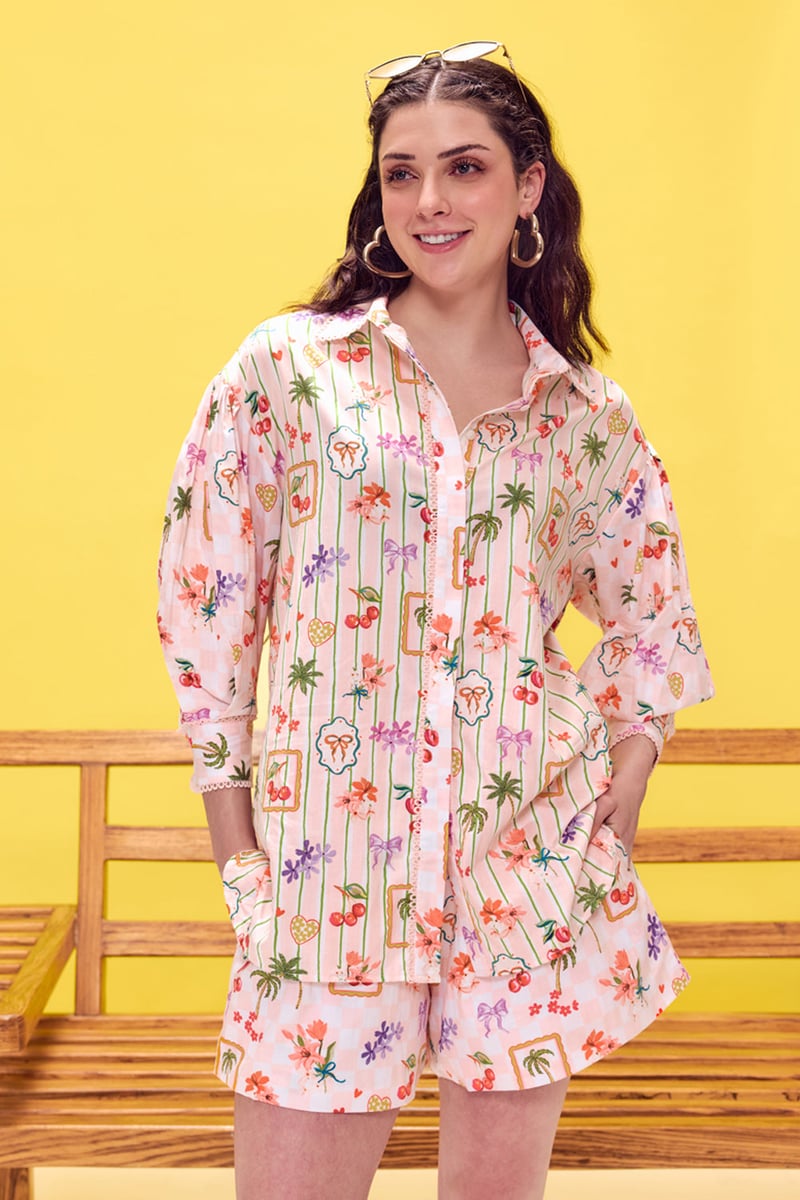 Multicolor Printed Cotton Poplin Shirt and Shorts Co-ord Set