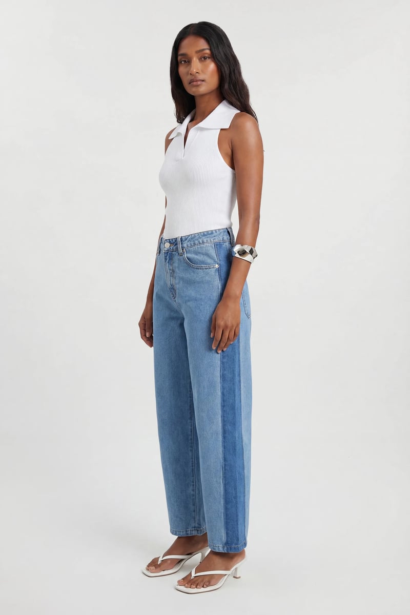 Mid Blue High-Rise Straight-Leg Jeans