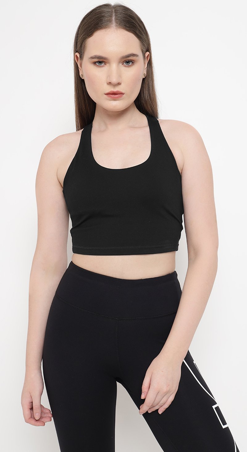 Black Longline Scoop Neck Racerback Sports Bra