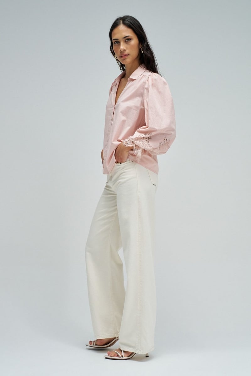 Light Pink Cotton Shirt with Lace Cuffs