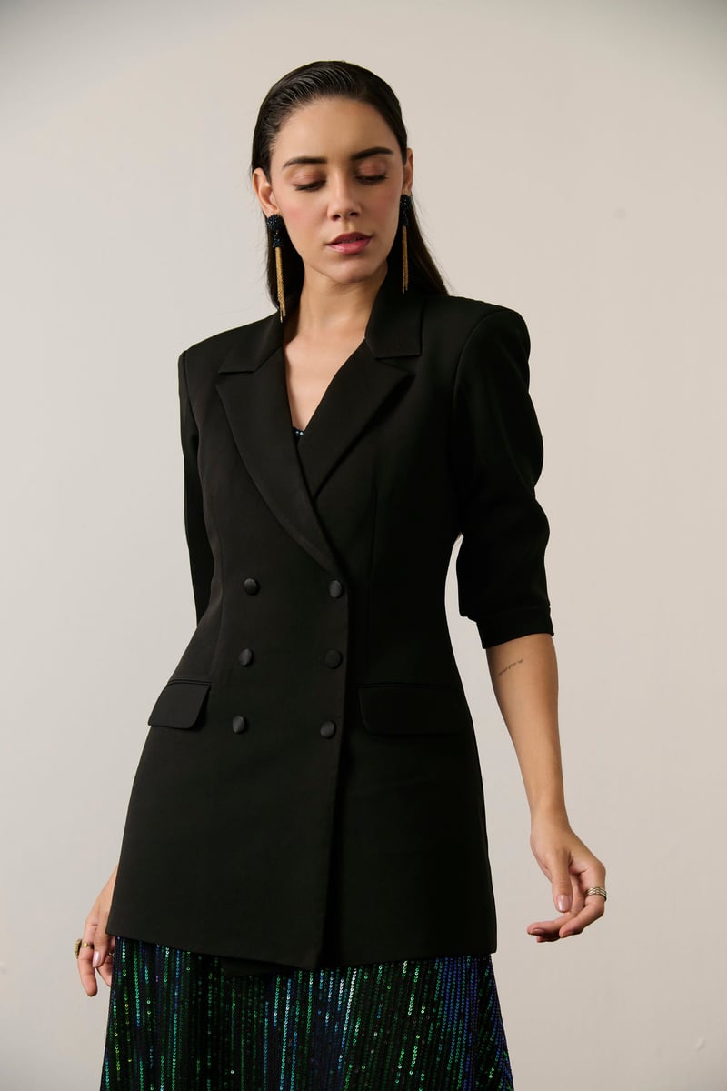 Black Oversized Blazer and Sequin Slip Dress Co-ord Set