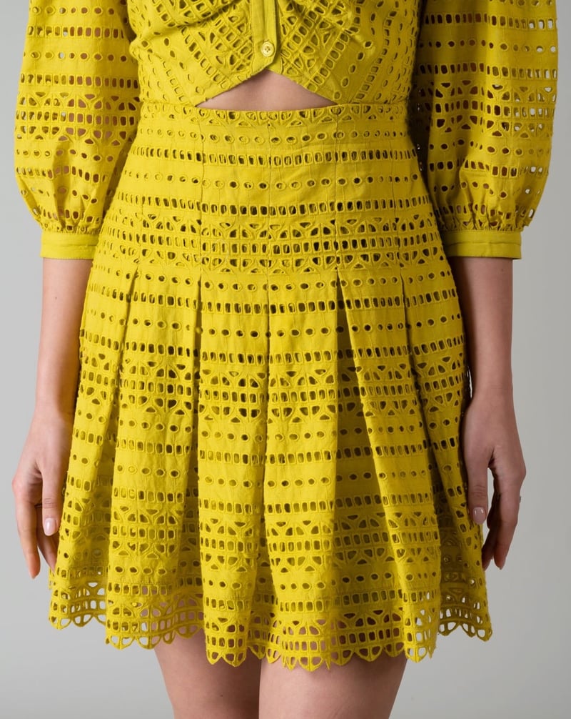 Lime Green Schiffli Cutwork Fit and Flare Mini Dress