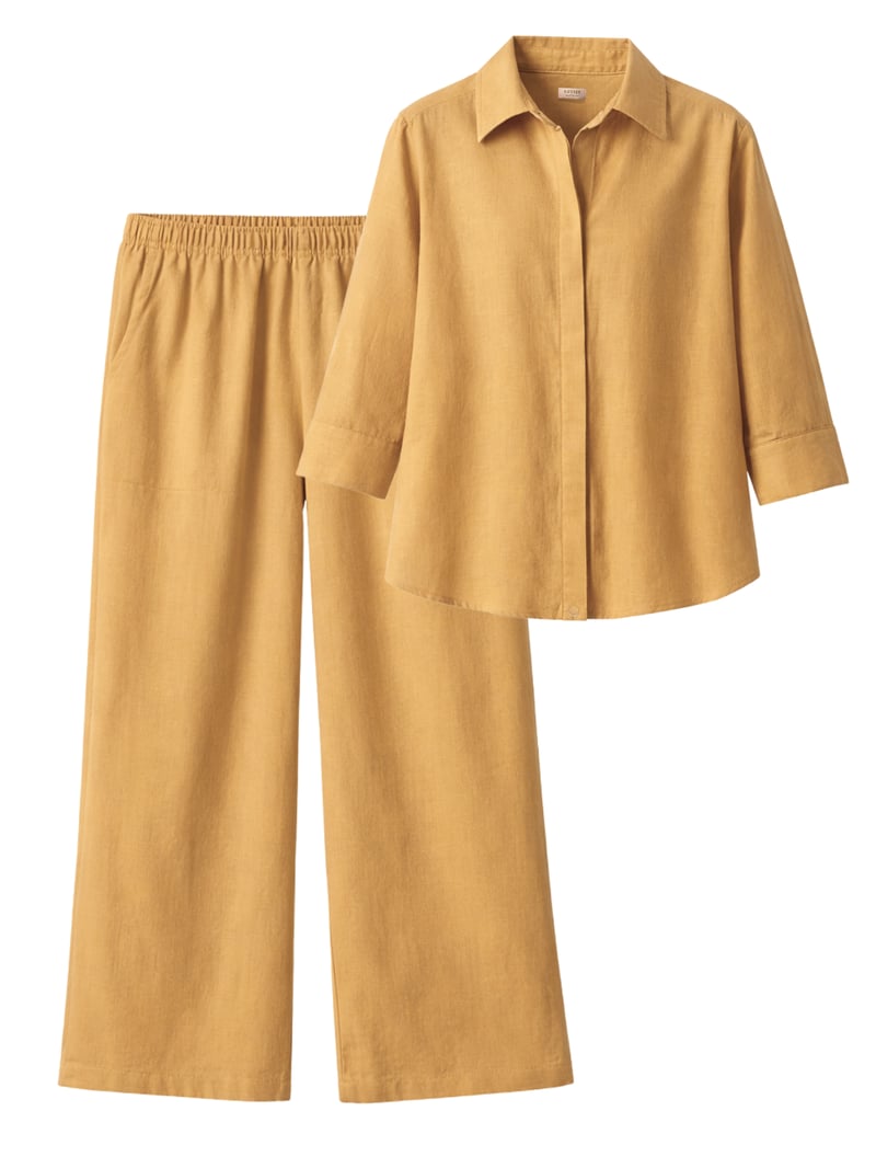 Caramel Cotton-Linen Shirt and Pants Co-ord Set
