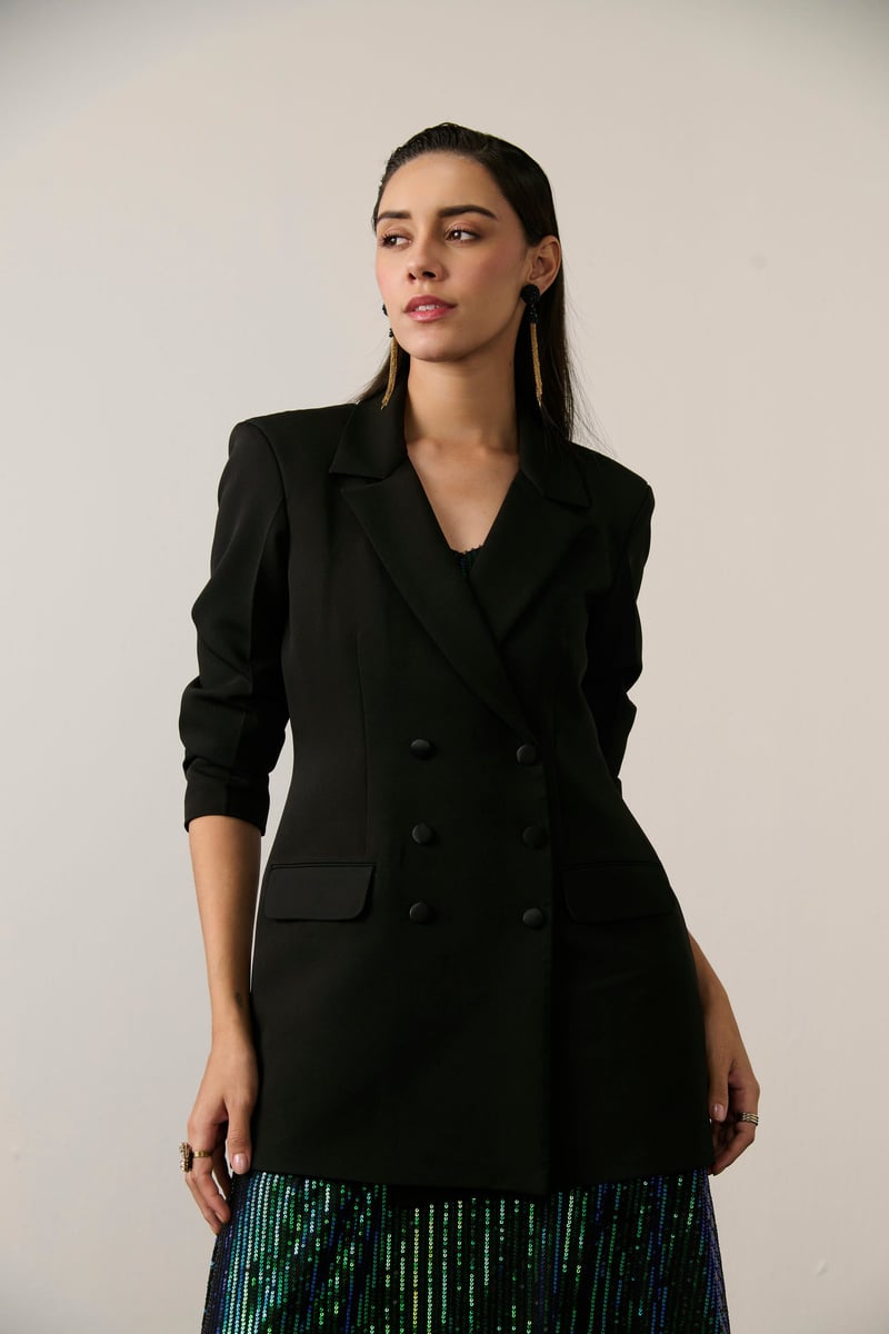 Black Oversized Blazer and Sequin Slip Dress Co-ord Set