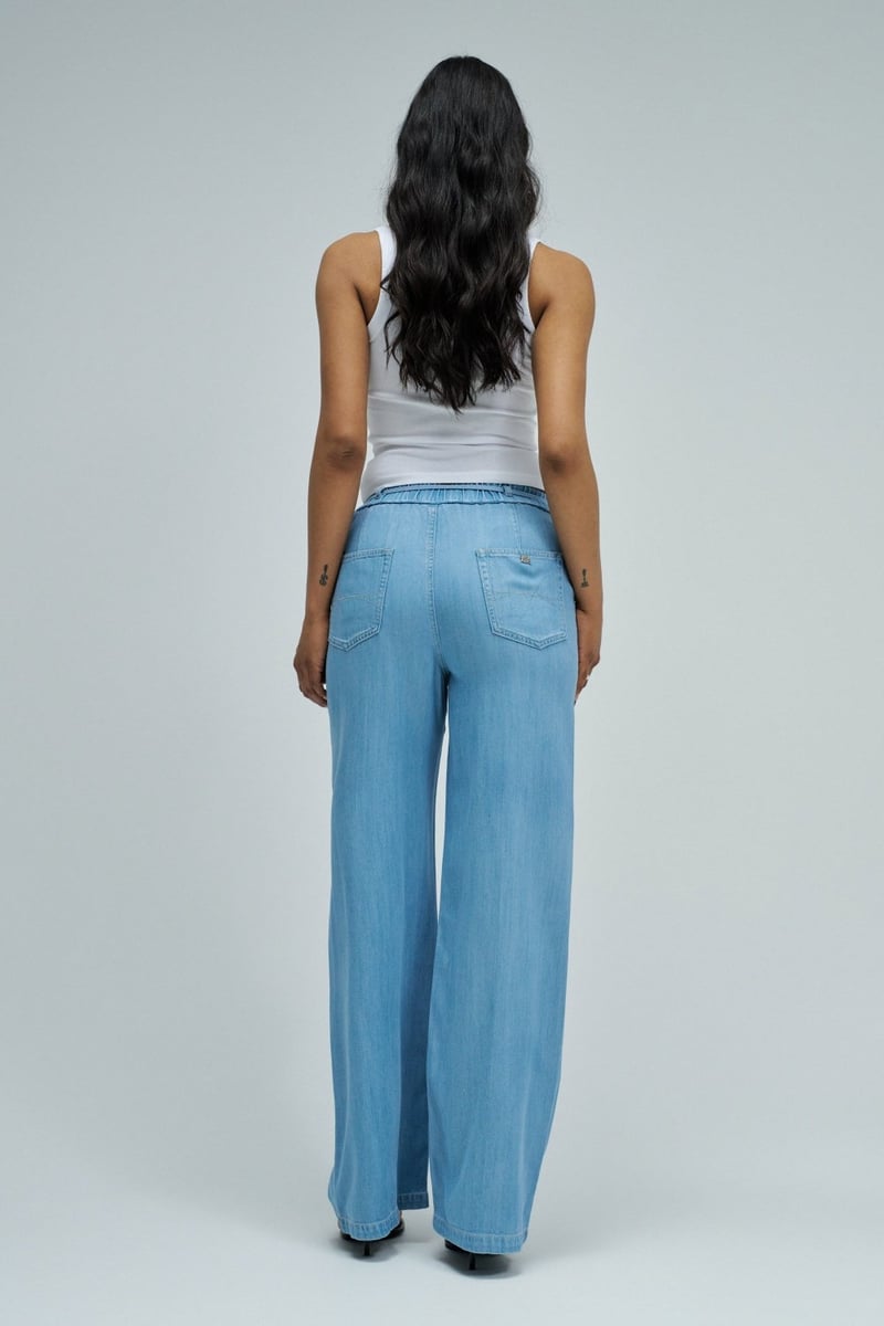 Light Wash Wide-Leg Denim Jogger Trousers