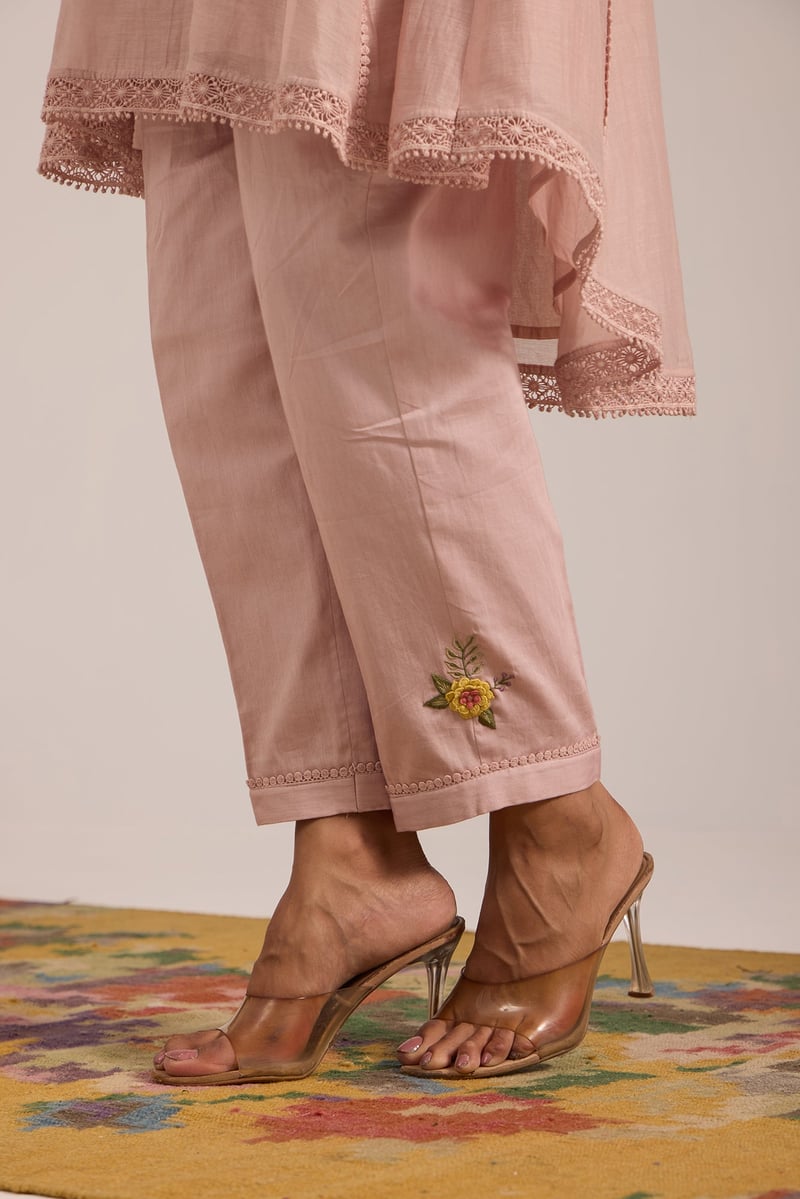 Lilac High-Low Flared Embroidered Kurta Set