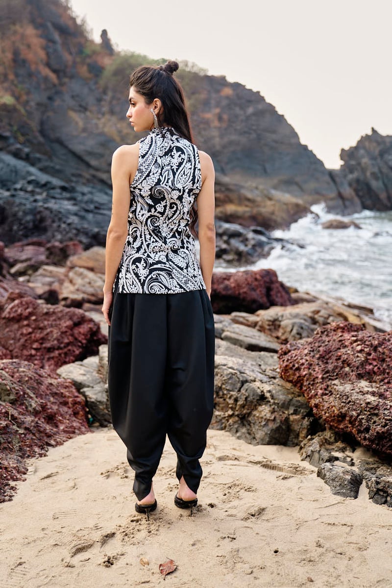 Black Dhoti-Inspired Cowl Drape Trousers