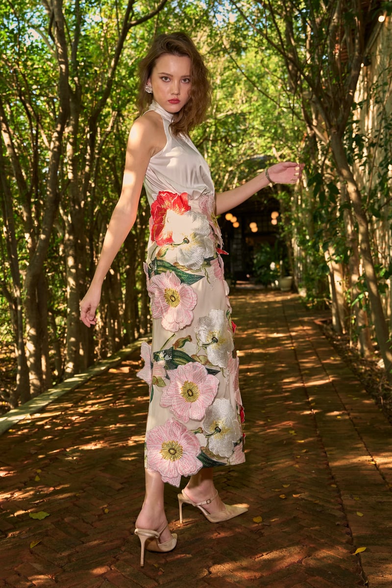 Ivory Satin Halter Neck Shirt with Pleated Front