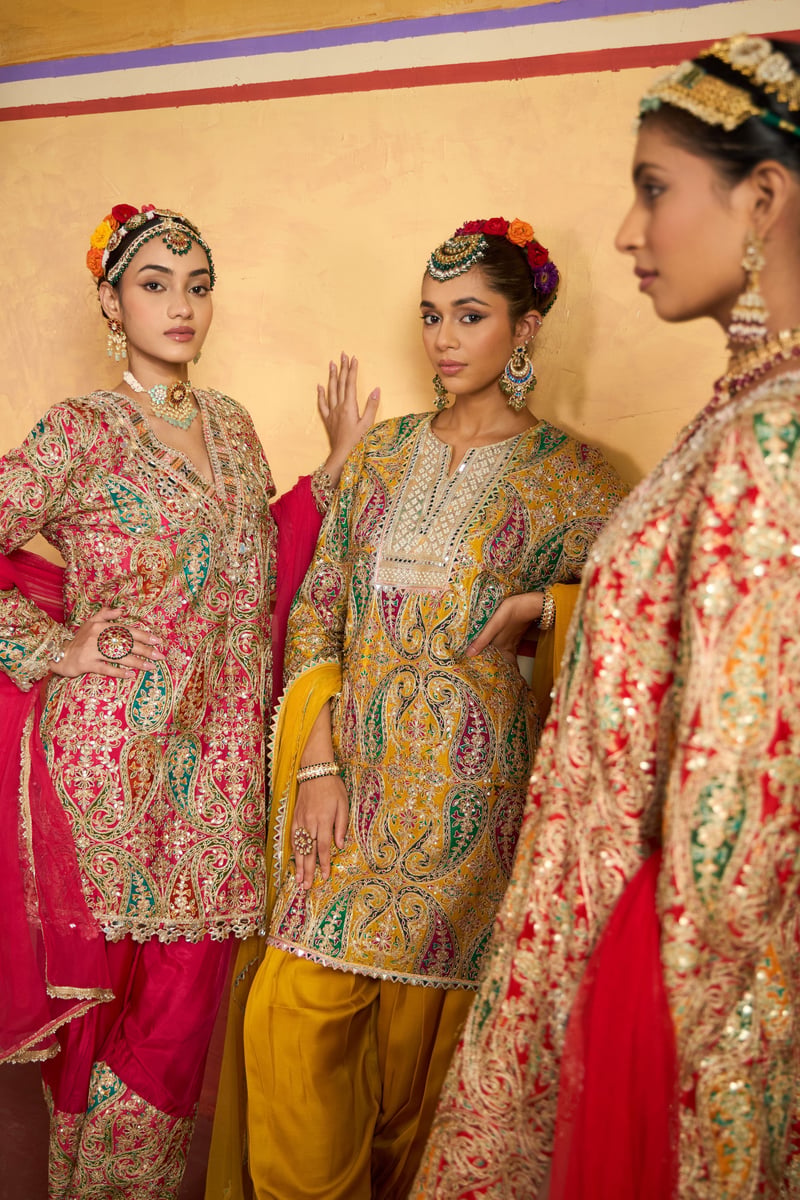 Pink Paisley Embroidered Kurta Set with Dupatta