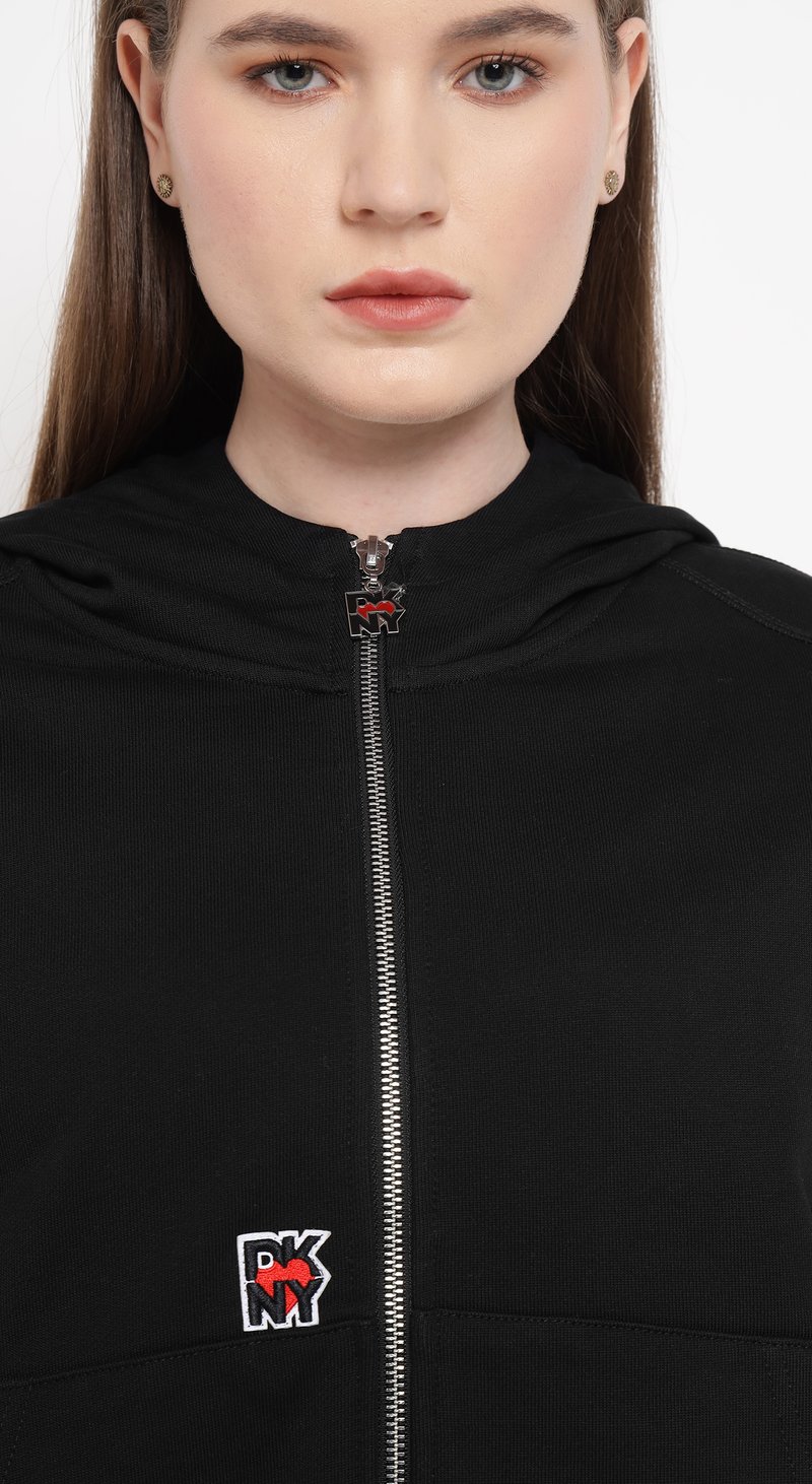 Black Zip-Up Cotton Terry Hoodie