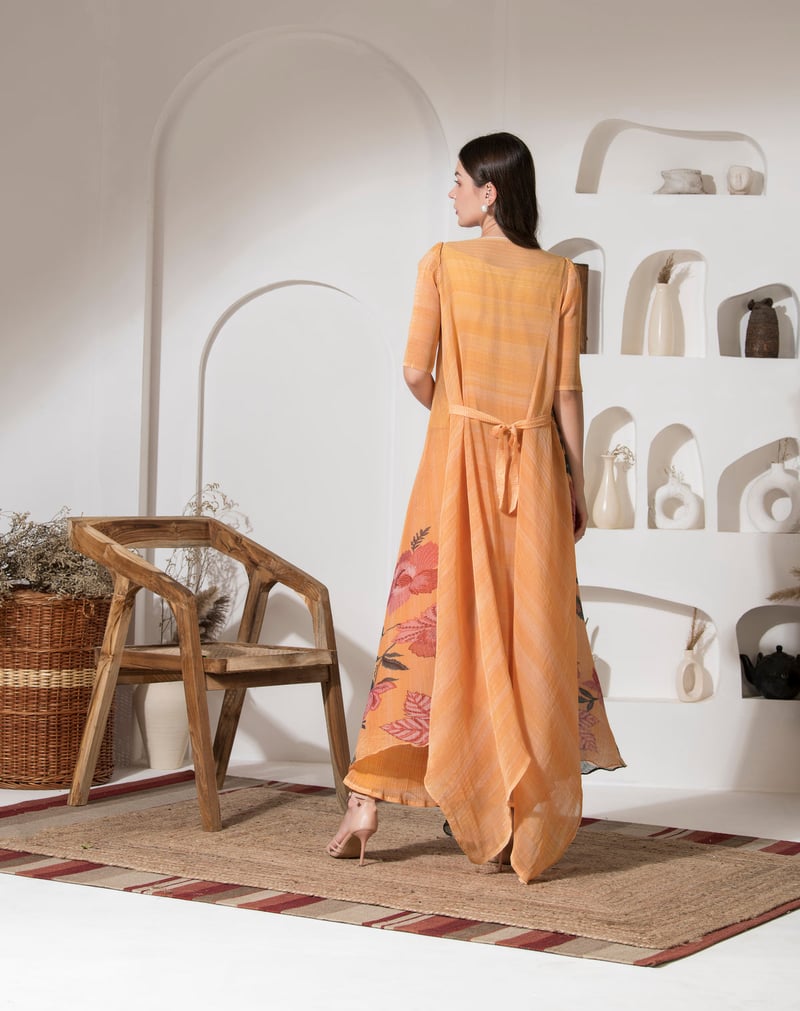 Golden Yellow Floral Kaftan Kurta Palazzo Co-ord Set