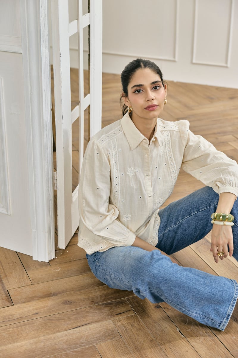Off-White Mirror Work Embroidered Button-Down Shirt