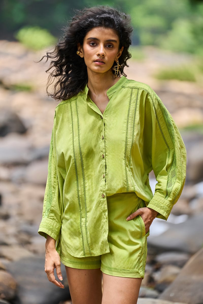 Lime Lace Insert Shorts with Side Pockets