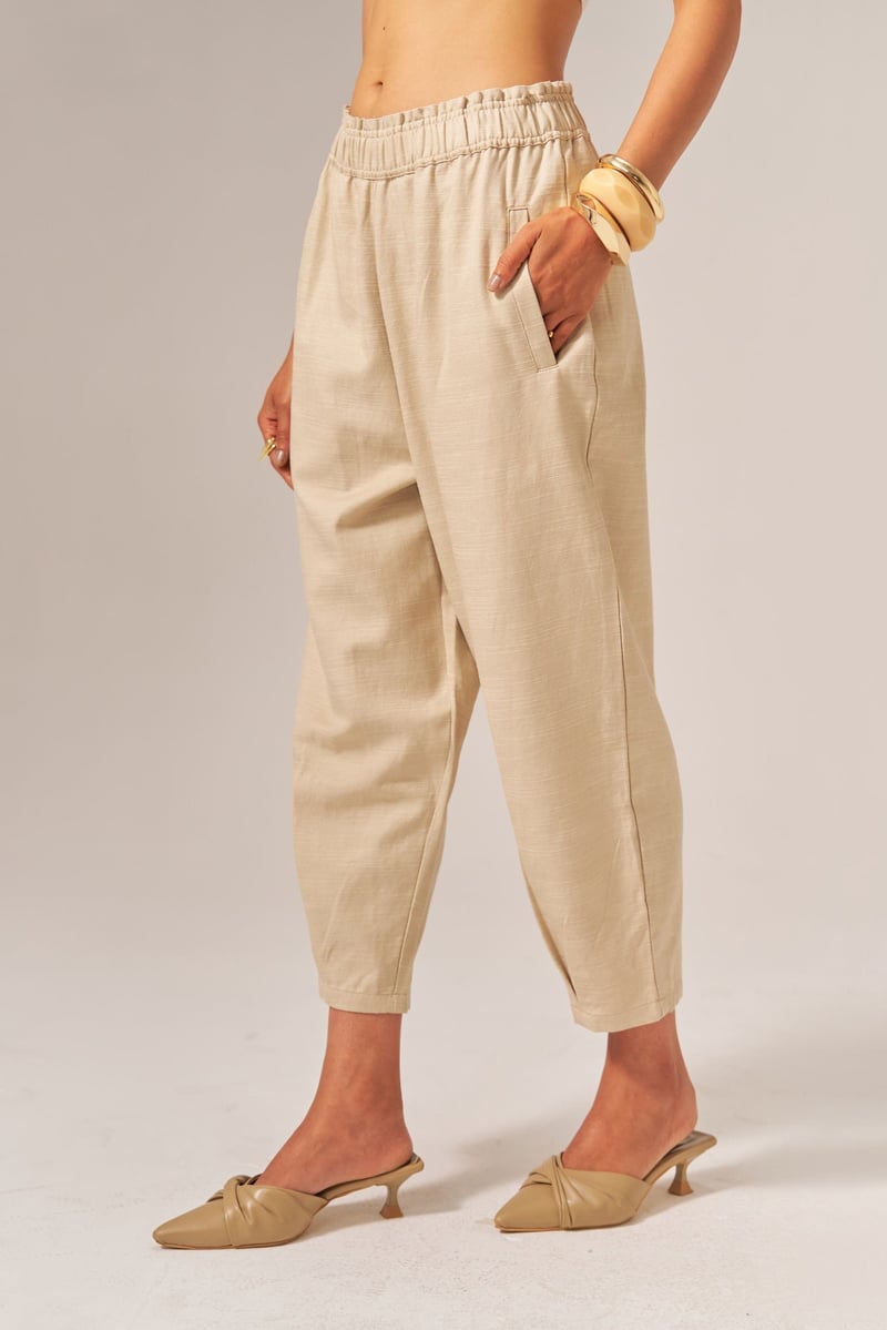 Beige Cotton Slub Shirt and Tapered Pants Co-ord Set