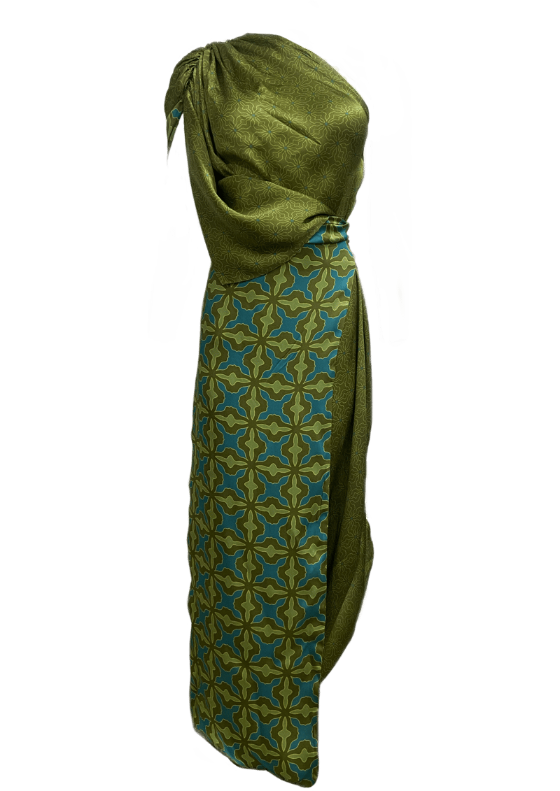 Purple One-Shoulder Printed Kaftan with Side Buttons