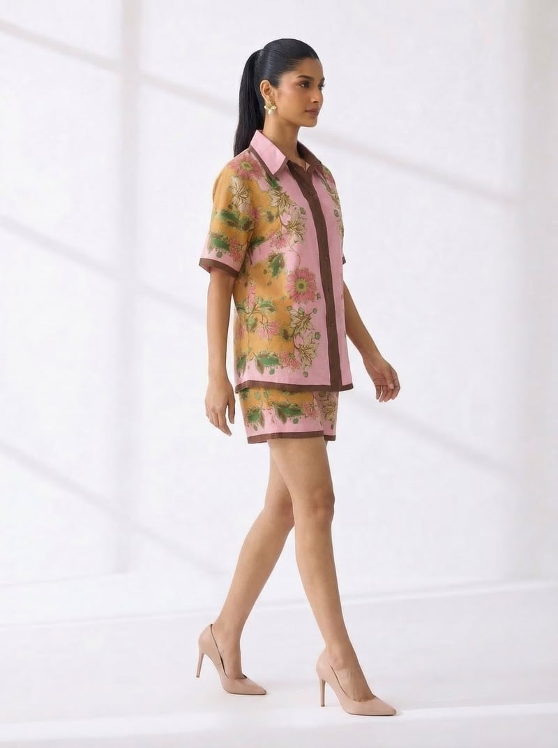 Pink Floral Printed Shirt and Shorts Co-ord Set