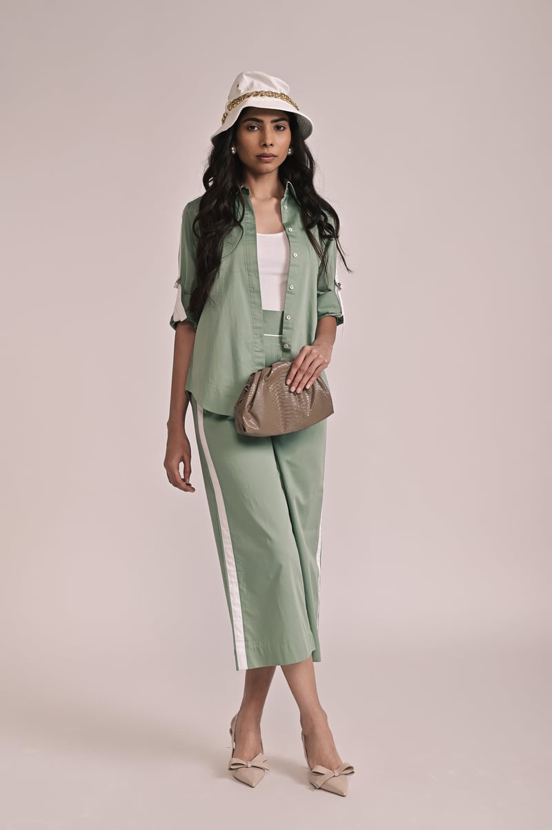 Orange Cotton Satin Shirt and Wide-Leg Pants Co-ord Set