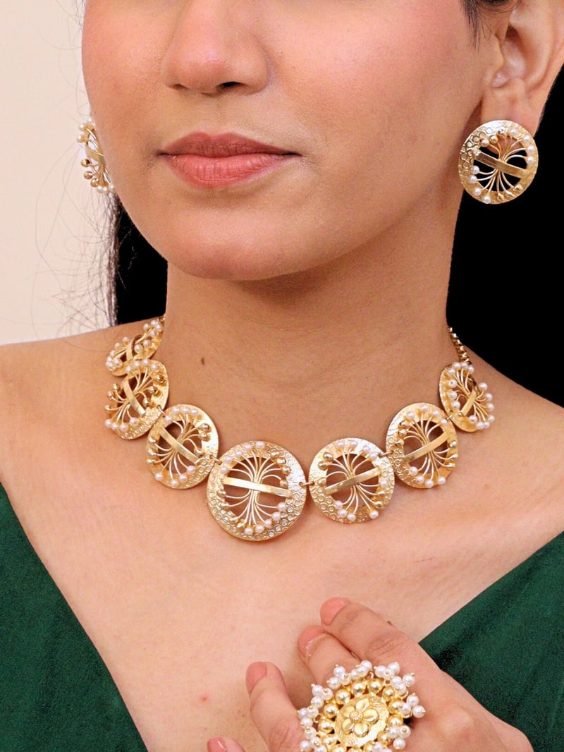 Husnara Choker for Women Brass 18K Gold Plated