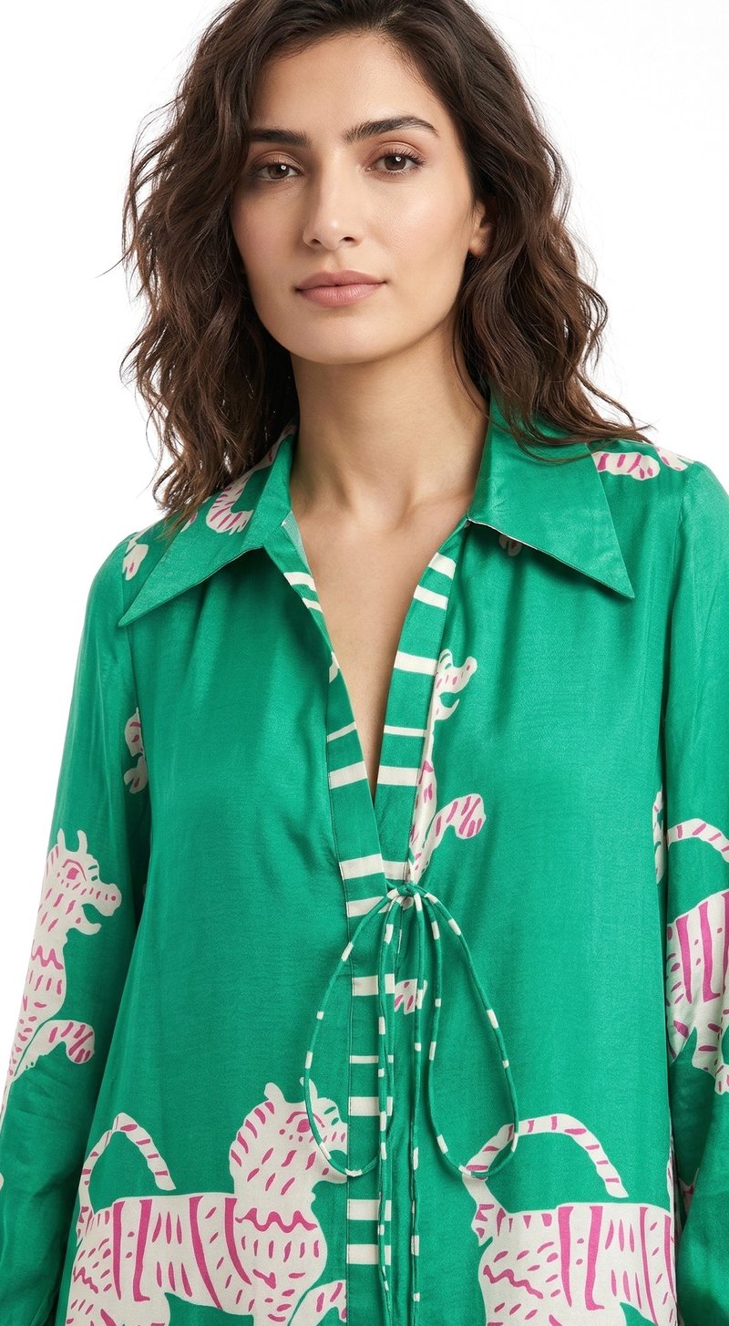 Green Muslin Printed Shirt and Wide-Leg Pants Co-ord Set