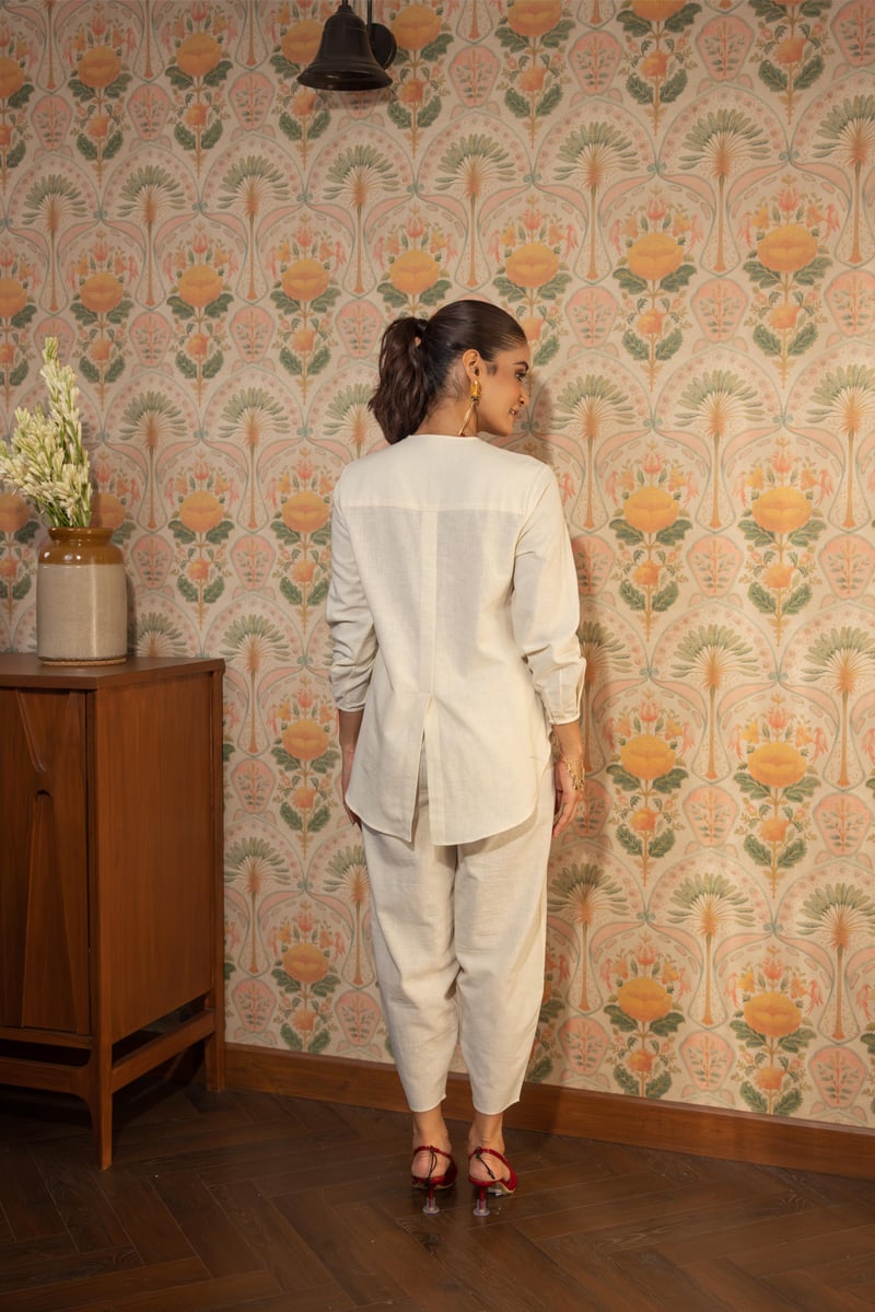 Ivory Linen-Blend Shirt and Straight Trousers Co-ord Set