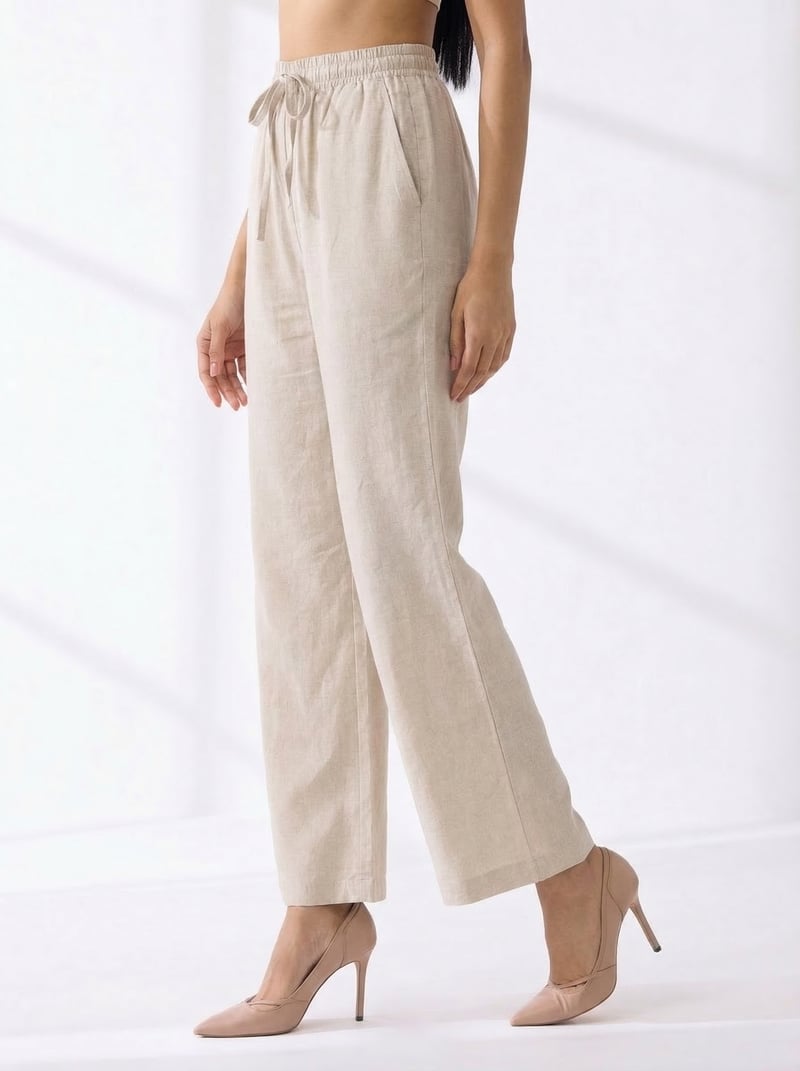 VIZON Beige Wide-Leg Drawstring Waist Trousers
