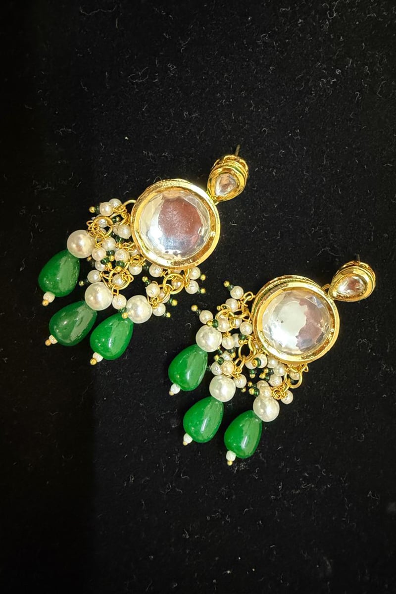 Meera Kundan & Emerald Drop Earrings