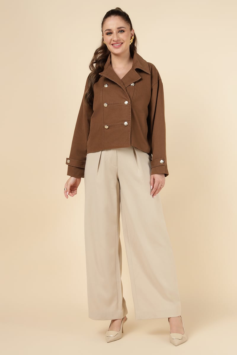 Brown Double-Breasted Tailored Jacket