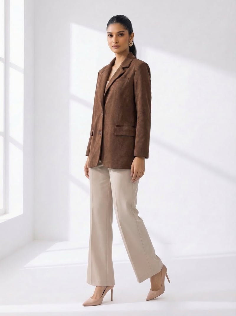 Kahve Brown Suede Tailored Button-Front Blazer