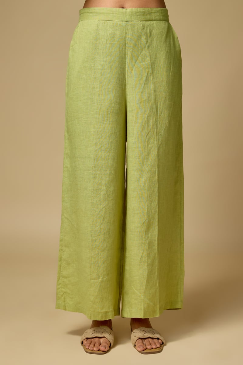 Pista Green Linen Wide-Leg Trousers