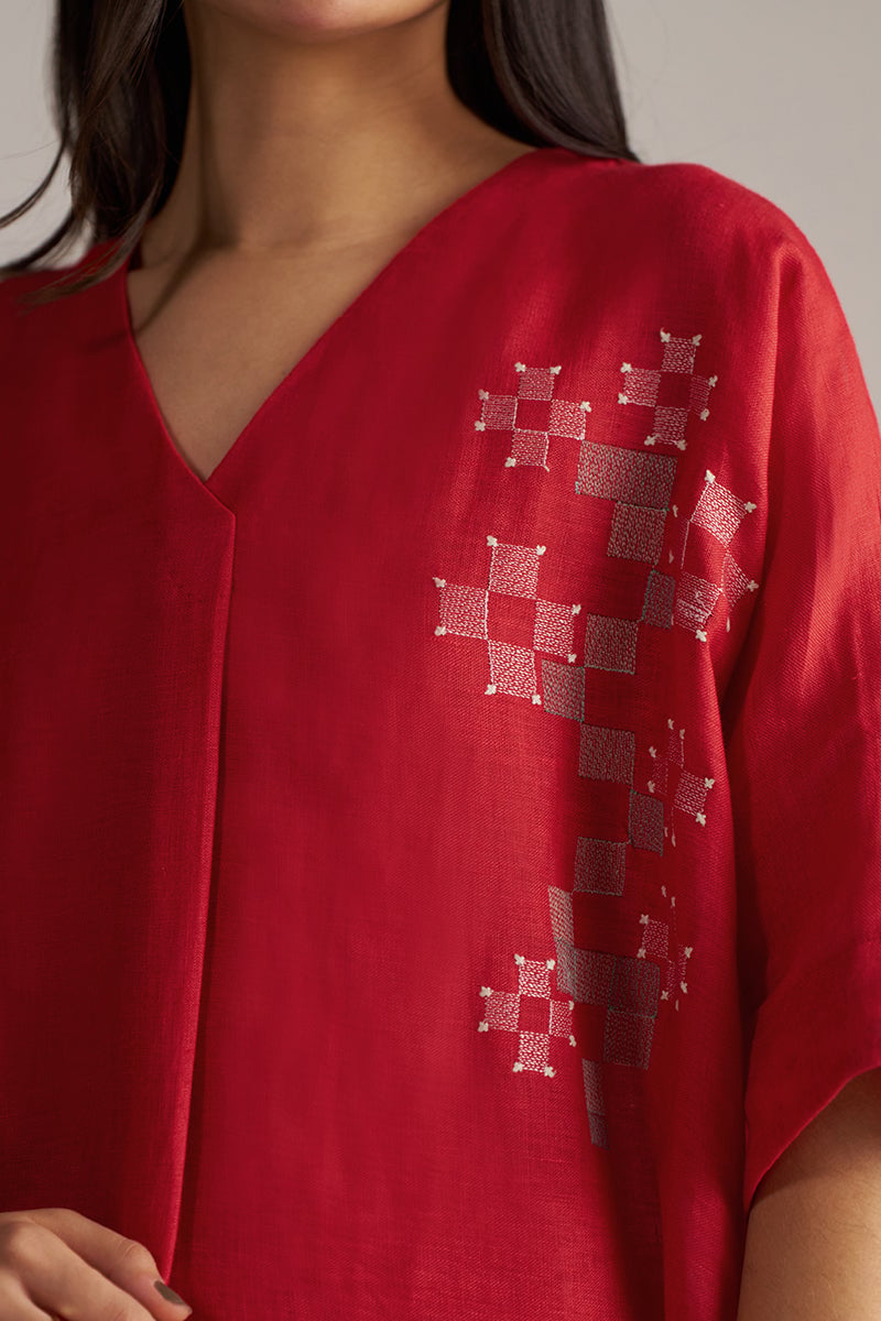 High Risk Red Linen Kurta and Wide-Leg Pants Co-ord Set