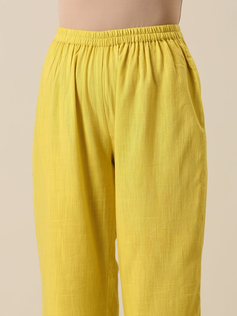 Lime Green Slub Textured Co-ord Set with V-Neck Top