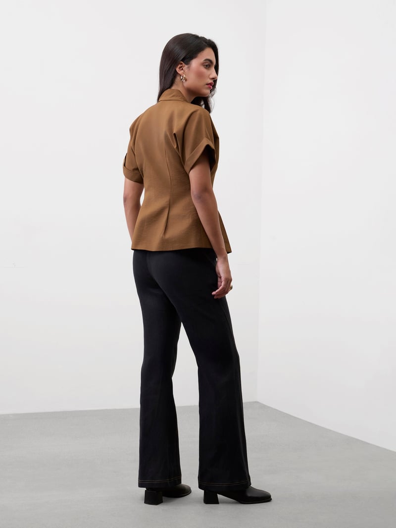 Carbon Black Wide-Leg Panelled Jeans