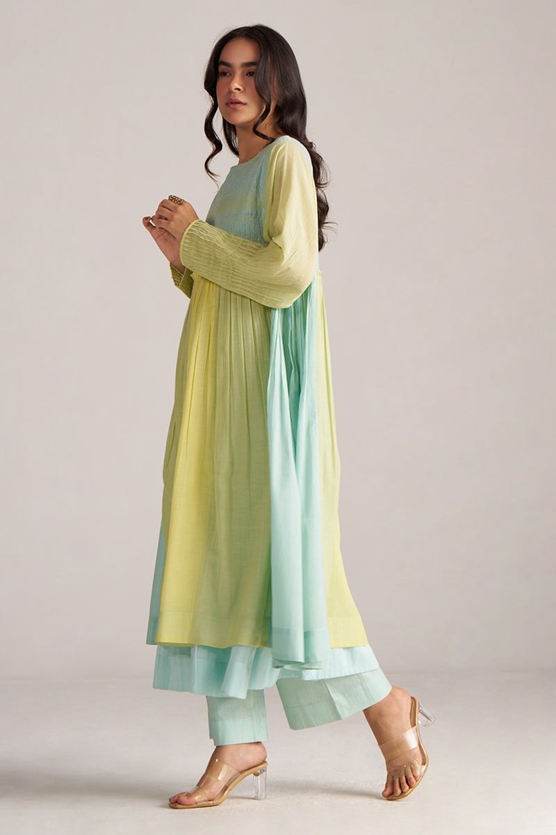 Pastel Colorblocked A-Line Top Co-ord Set with Wide-Leg Pants