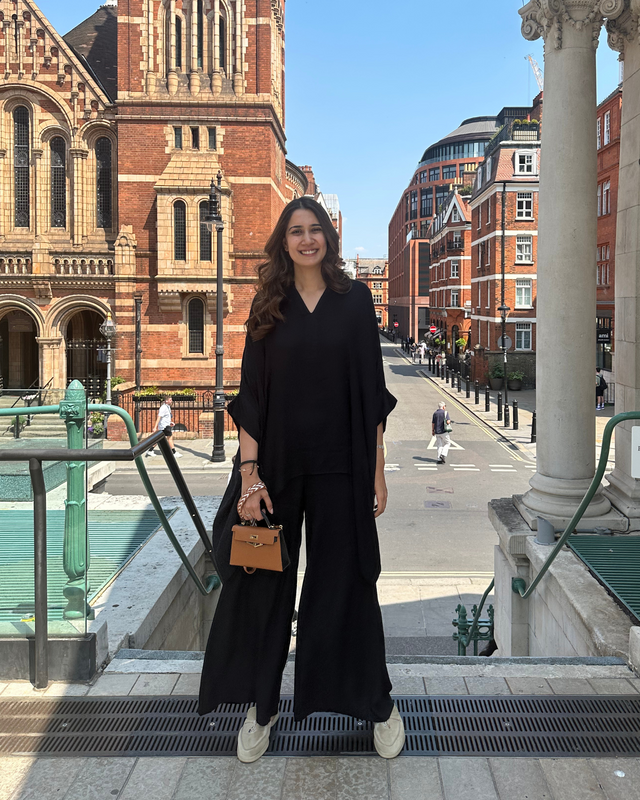Black Kaftan Top and Wide-Leg Pants Co-ord Set