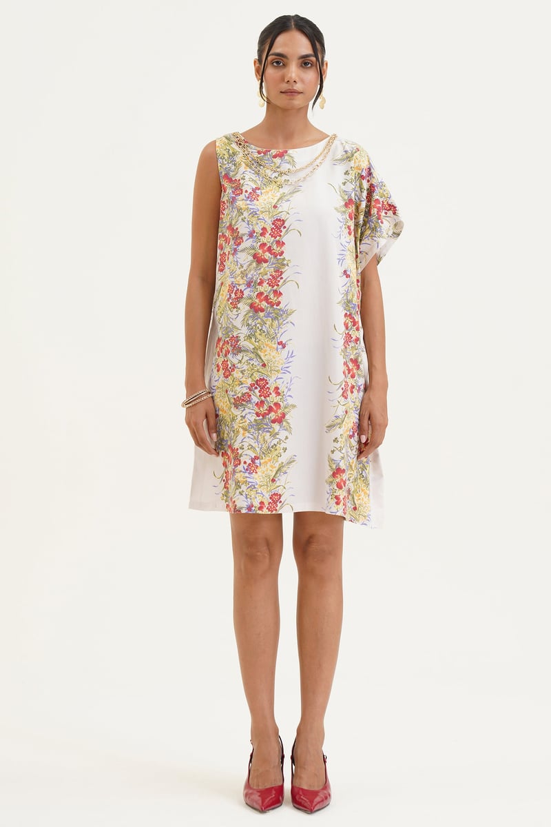Ivory Tropical Print Mini Shift Dress — STITCH STORIES