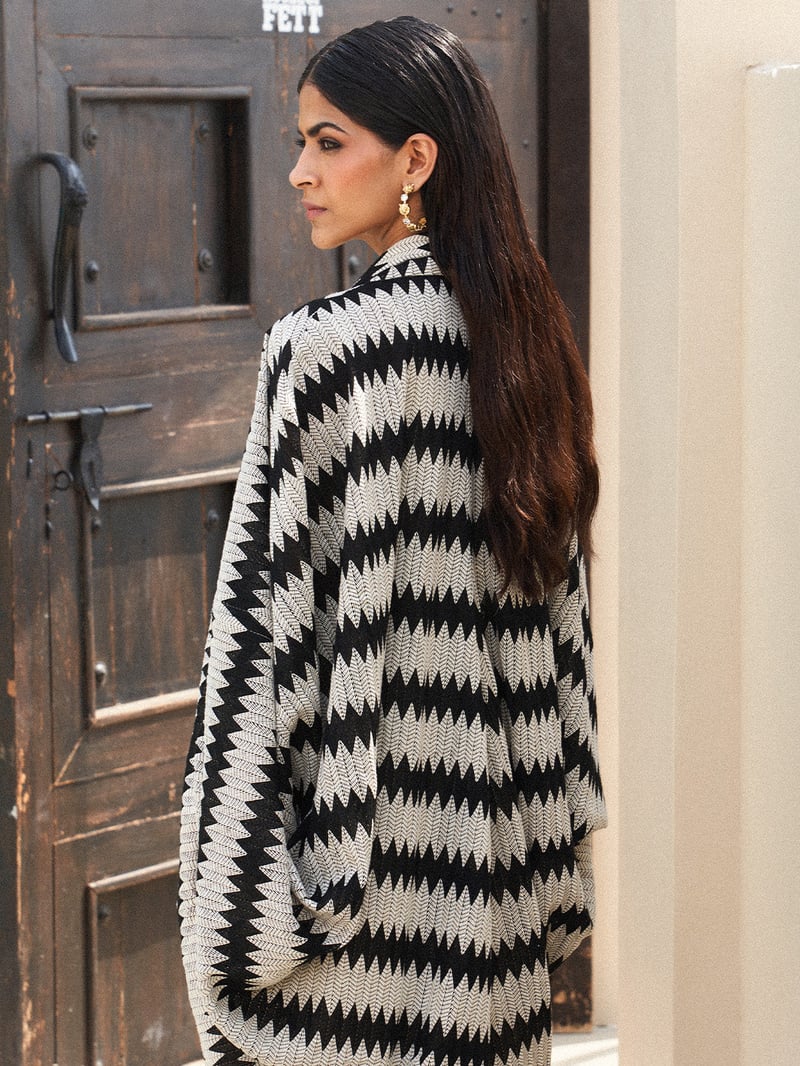 Beige Chevron Cape 3-Piece Co-ord Set