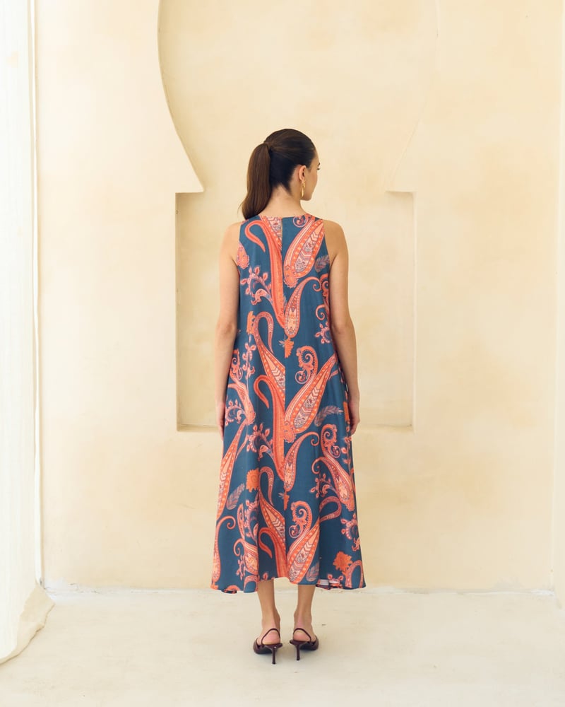 Multicolor Paisley A-Line Sleeveless Midi Dress