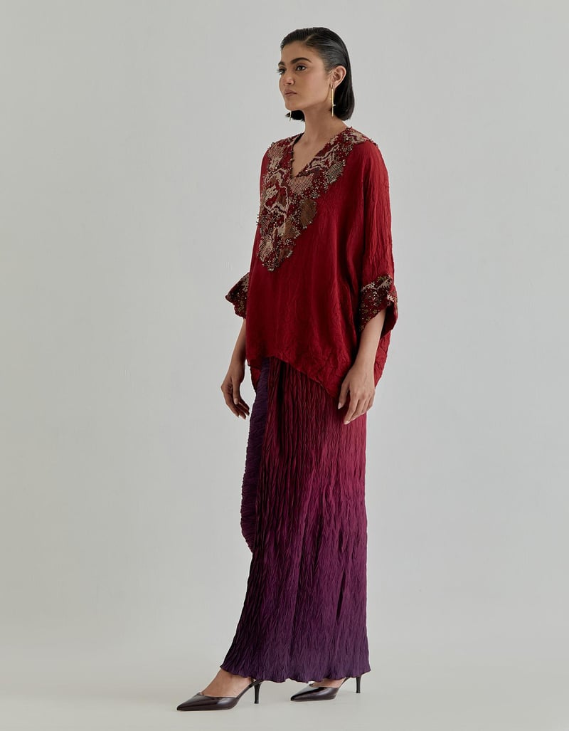 Rosette Nomad Drape Skirt Paired With Poncho Top