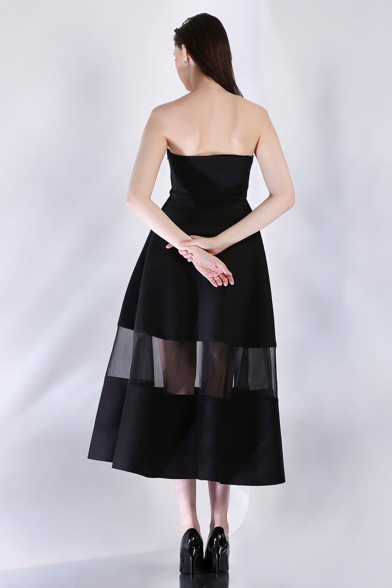 Black Off-Shoulder Bow Detail Midi Dress