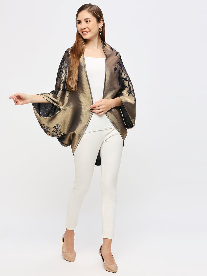 Navy Gold Metallic Brocade Cocoon Shrug