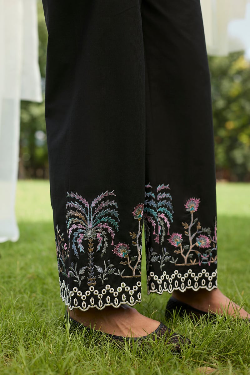 Black Embroidered Co-ord Set with Wide-Leg Pants